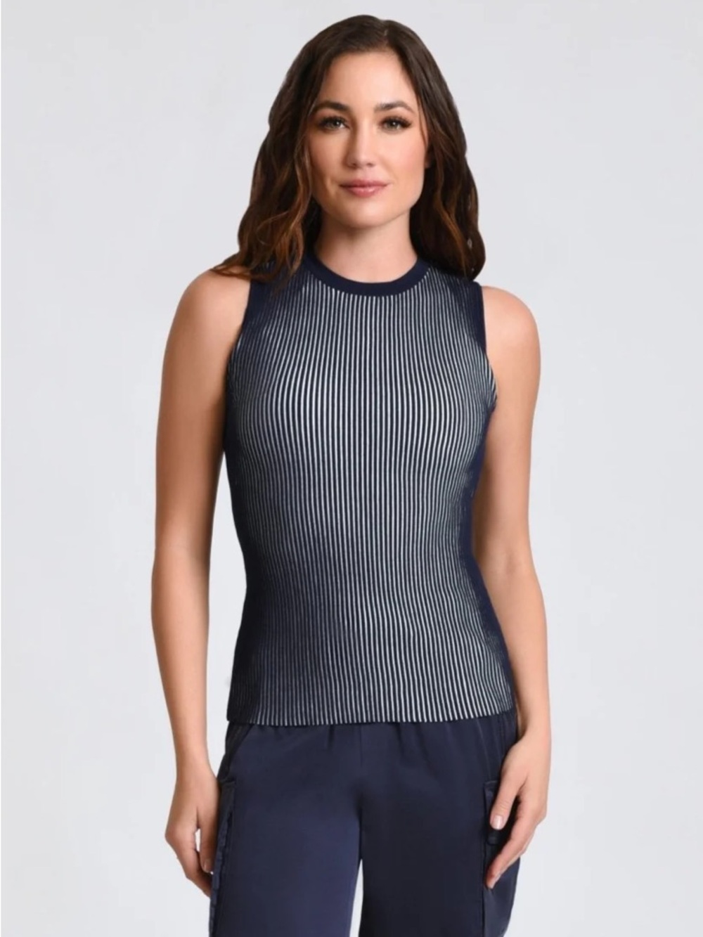 Blanc Noir Two Tone Rib Tank Navy Blue Tank Top Size Medium
